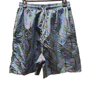 Flamingo and Palm Tree Swim Trunks Size M
